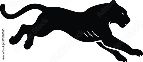 Silhouette of a leaping panther on a white background in a minimal style design
