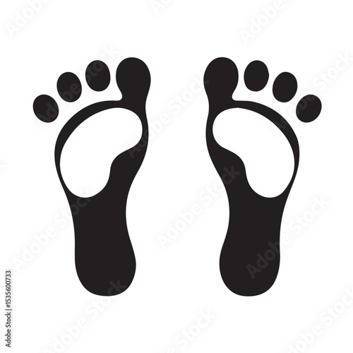 Pair of Footprints Isolated on White Background in Black Silhouette Style Two footprints are shown bold