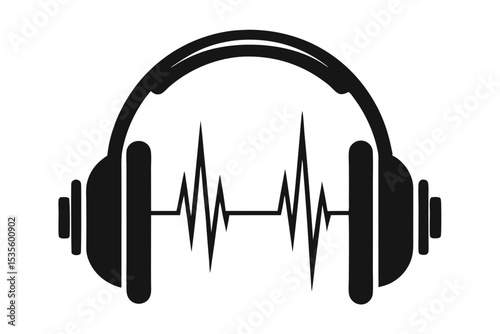 Black and white headphones with sound wave representation illustrating music and audio concept