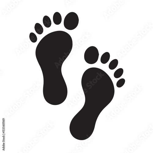 Pair of Human Footprints Walking Forward in Black Silhouette Against a White Background silhouette Two footprint