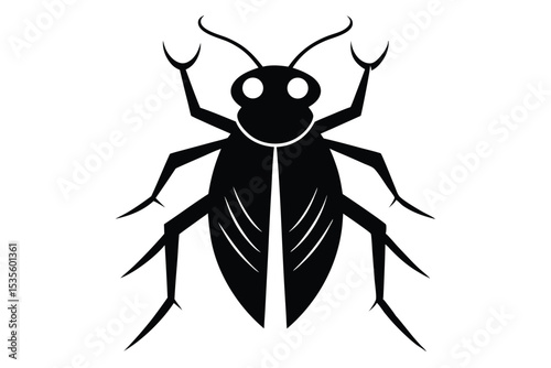 Black and white stylized illustration of a cockroach insect isolated on white background