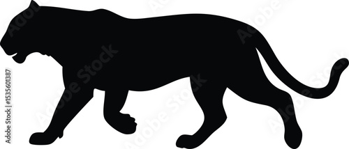 Silhouette of a powerful panther walking with pride and grace on isolated white background