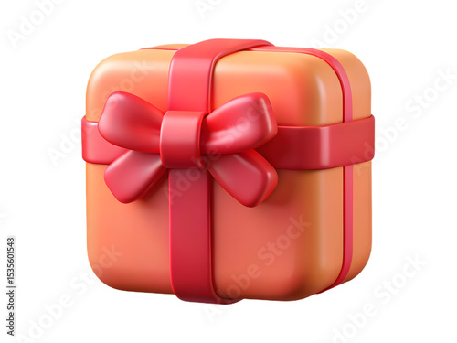 3d render of a square gift box with red ribbon and bow
