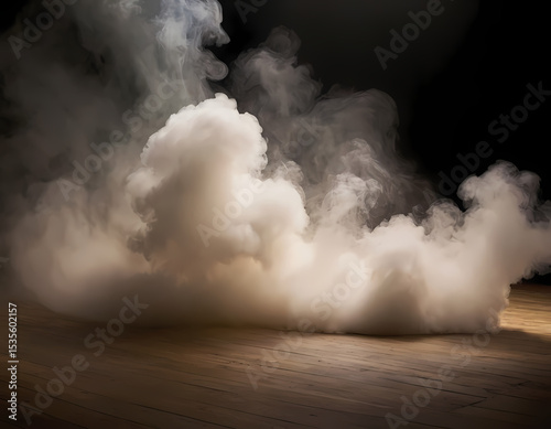 mystical mist, swirling smoke in dark and light symphony. abstract dance of fog and light on the floor with black background, smoky background