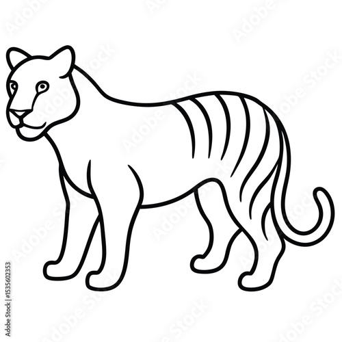 Simple outline illustration of a tiger standing showing its unique stripes and body features