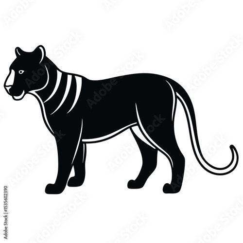 Sleek black panther silhouette standing proudly with intricate detail on white background