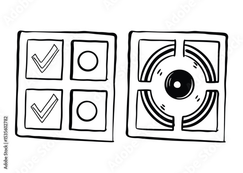 Geometric checkbox and radio button icons.

