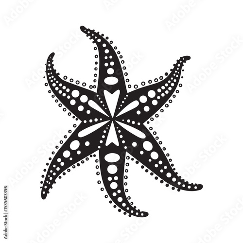 Detailed Six Armed Starfish Illustration in Black and White Silhouette Style detailed six armed starfish illustration striking