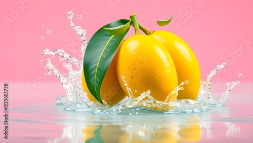 Fresh yellow marian plum splashing in water