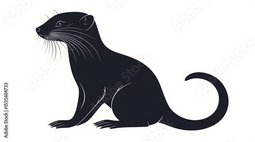 Refined Japanese Weasel Minimalist Vector Silhouette on a Blank Canvas Transparent Backdrop for High Quality Graphic Art