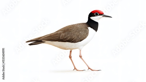 High Detailed Photorealistic Close-Up of a Redwattled Lapwing Captured from the Right Side with Full Figure Display and Emphasized Head and Leg Details on a Pristine White Background