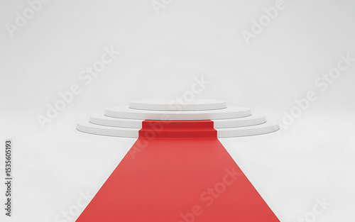 White platform with red carpet for award ceremony