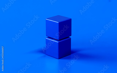 Two blue cubes stacked on blue background