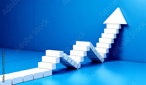 Abstract white arrow growth chart on blue background