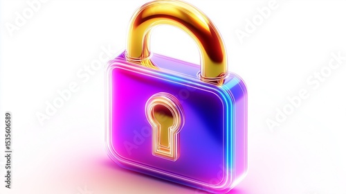 A vibrant, glowing neon padlock icon with a golden shackle, symbolizing privacy and digital security.