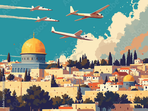  drones and missiles attacking jerusalem