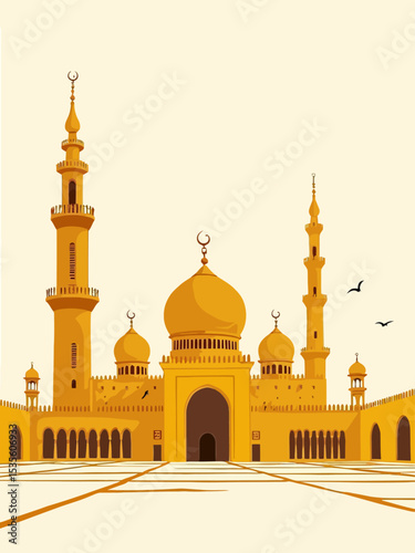 Golden mosque outline architecture illustration islamic 
