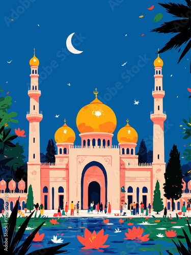 Golden mosque outline architecture illustration islamic 