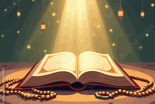 Holy Alquran quran quran with moslem prayer beads brush clipart ramadan eid al fitr adha mubarak element