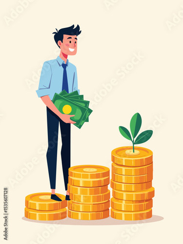  Investment growth compound interest, capital gain profit or wealth accumulation, increase pension fund or revenue, financial success, increase deposit value concept