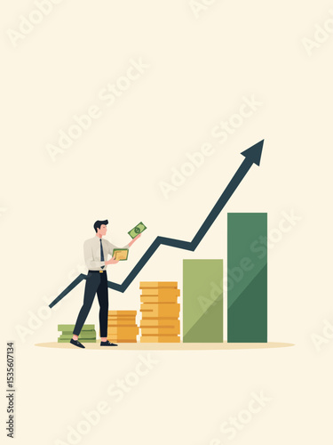  Investment growth compound interest, capital gain profit or wealth accumulation, increase pension fund or revenue, financial success, increase deposit value concept