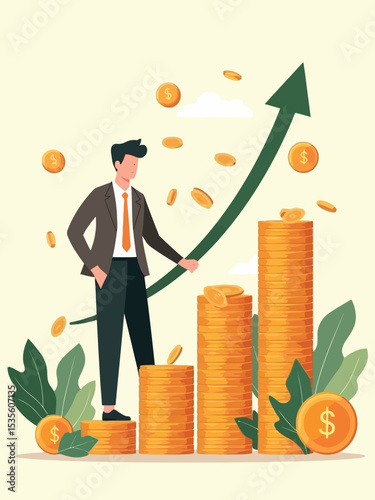  Investment growth compound interest, capital gain profit or wealth accumulation, increase pension fund or revenue, financial success, increase deposit value concept