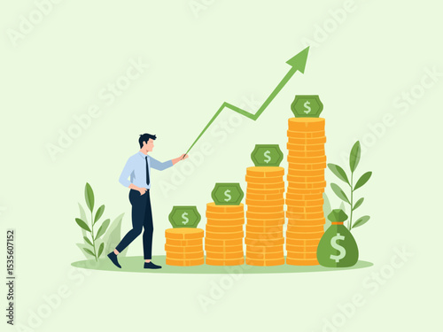  Investment growth compound interest, capital gain profit or wealth accumulation, increase pension fund or revenue, financial success, increase deposit value concept