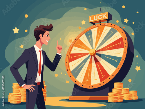  Life depend on luck, fortune wheel randomness, chance and opportunity to get new job, investment winning or gambling conce