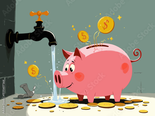  Money leaking, overspending or expense that reducing wealth or saving, fees or debt money loss, bankruptcy or poor