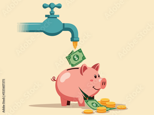  Money leaking, overspending or expense that reducing wealth or saving, fees or debt money loss, bankruptcy or poor