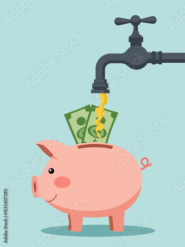  Money leaking, overspending or expense that reducing wealth or saving, fees or debt money loss, bankruptcy or poor