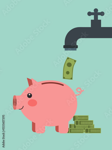  Money leaking, overspending or expense that reducing wealth or saving, fees or debt money loss, bankruptcy or poor