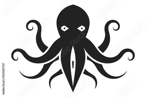 Black and white octopus illustration representing sea creature with curled tentacles and artistic design