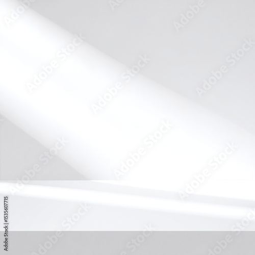A soft, white light streams through a large window, illuminating the room with a warm glow, casting gentle shadows on the wooden floor.