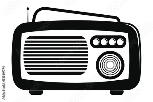 Black and white retro radio illustration vector graphic on a clean white background