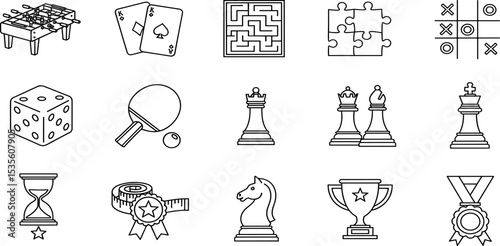 Games and board games icon set with adjustable line weight.