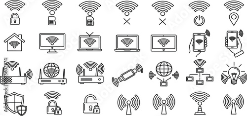 Wifi icon set with adjustable line weight.