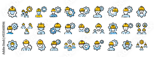 Collection of Engineering and Technical Workforce Flat Icons – Construction, Maintenance, and Industrial Team Set