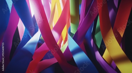 Vibrant and Dynamic Colorful Ribbons Entwined in Artistic Arrangement Evoking Energy and Motion