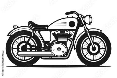 Classic black and white motorcycle vector illustration depicting speed and freedom on the open road
