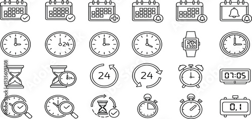 Time icon set with adjustable line weight.