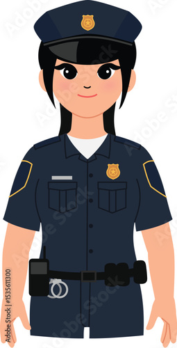 female police officer character with uniform, woman sheriff cartoon , security guards isolated illustration