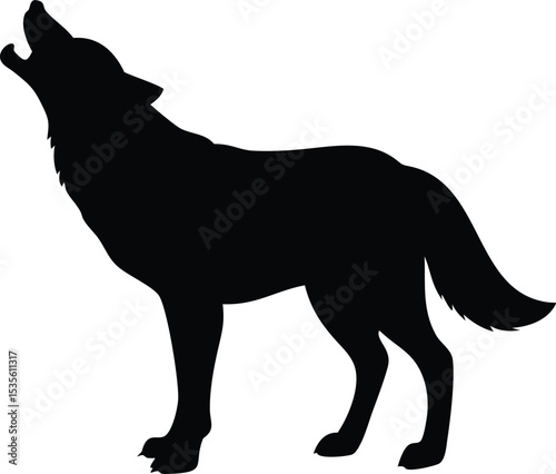 Black silhouette of a howling wolf on a white background vector illustration