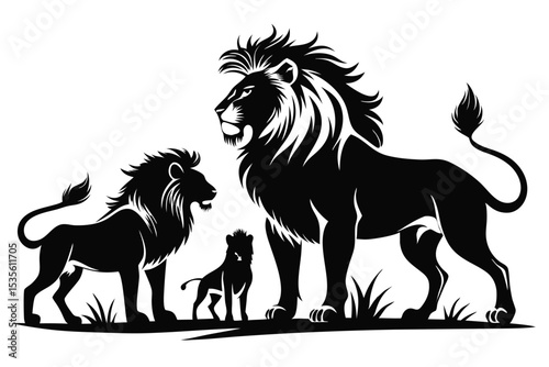Majestic lion family silhouettes illustrating strength and protection against a white background