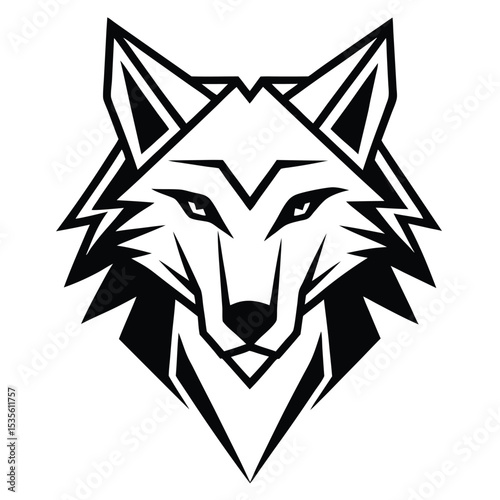 Bold black and white geometric wolf head design perfect for logos and branding
