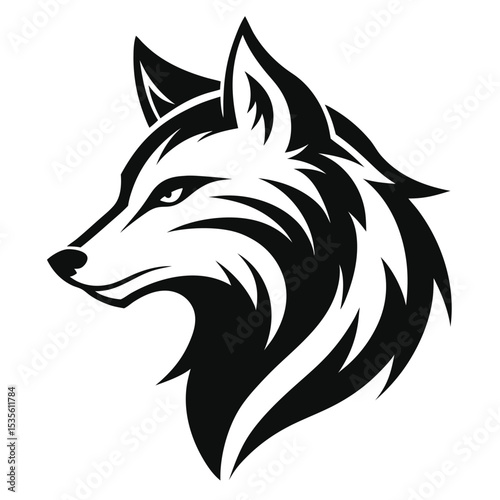 Bold black and white vector illustration of a powerful wolf head profile