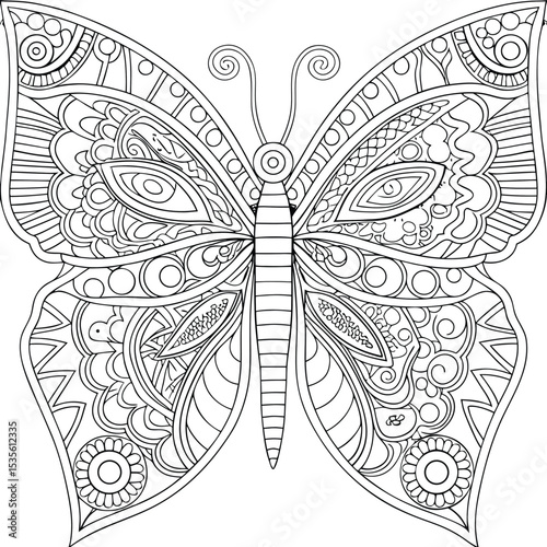 White background butterfly tattoo design vector illustration with decorative floral wings