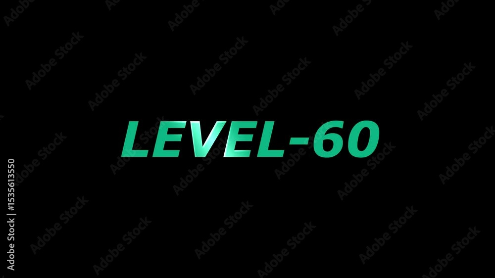 Animated green text on black background displaying the number level 60 Animated green text on black background displaying the number level 60