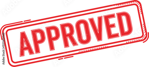 A red approved stamp with a double border and a zig zag pattern on a white background image for business