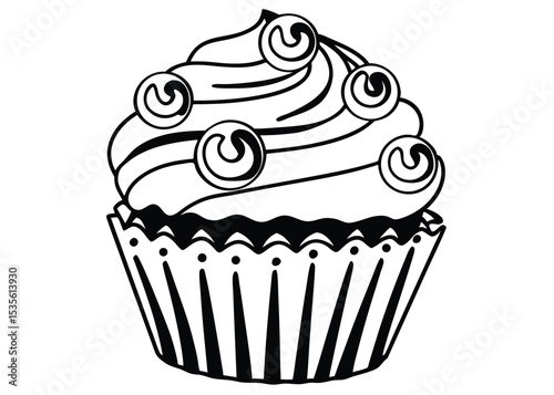 Stylized cupcake with swirl icing.

